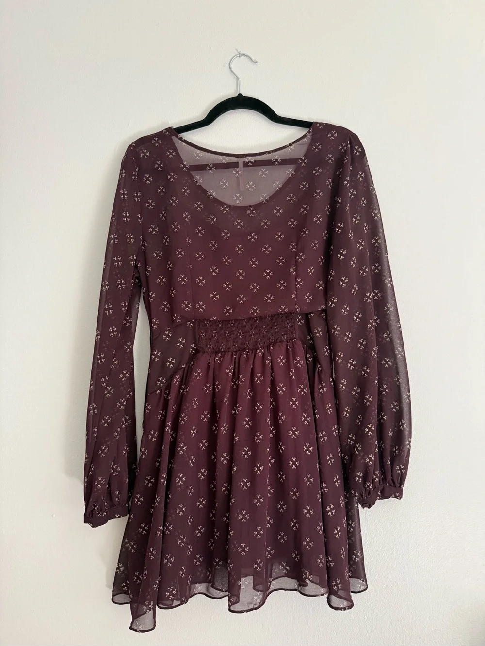 Long Sleeve Plum Floral Print Dress